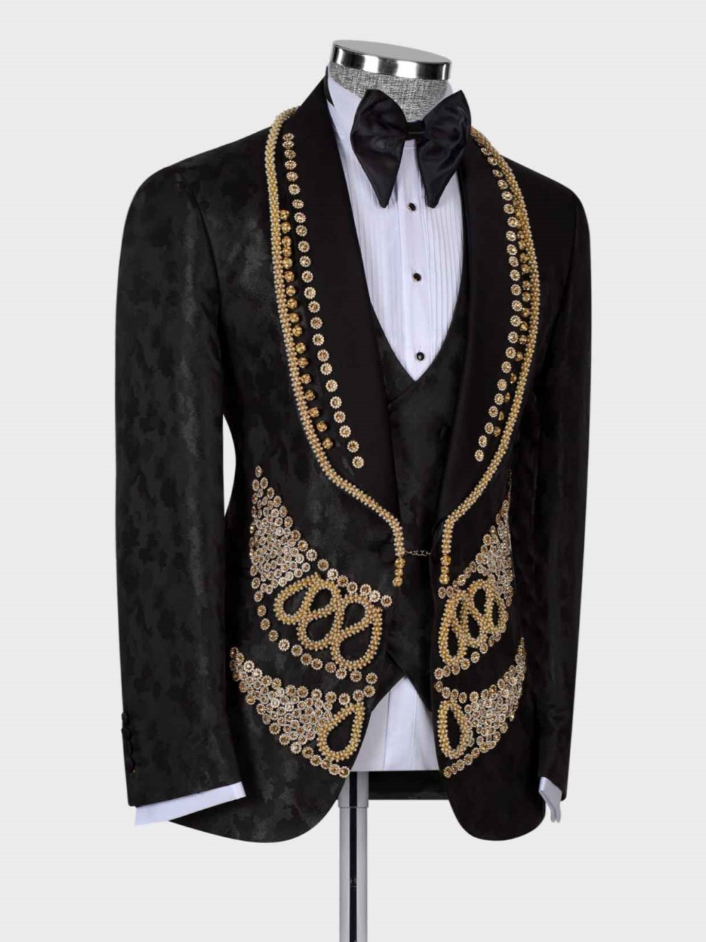 Luxury Man Tuxedos Jacquard 2 Pcs Jacket Pants Wedding Suit Beaded Shawl Lapel One Button Groom Party Outfits Customized