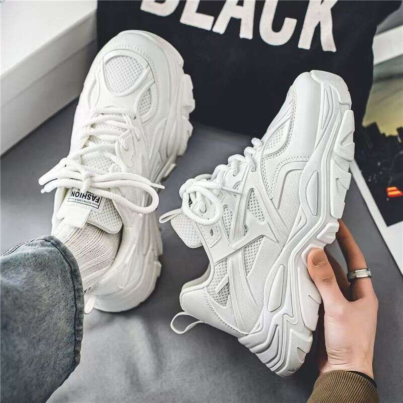 Men's 2025 New Winter Breathable Mesh Casual Thick Sole Non-Slip Versatile White Height-Increasing Sports Dad Trendy Shoes