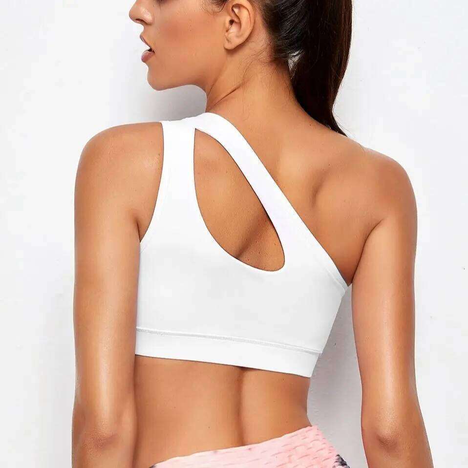 Women Sports Push Up Fitness Bras One Shoulder Shockproof Black White Yoga Running Bra Sexy Vest 26Y0208