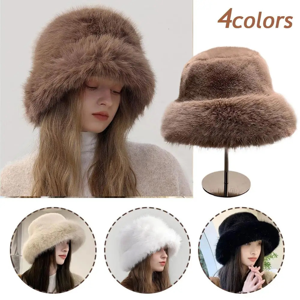 Fluffy Fur Bucket Hat For Women Soft Fluffy Fisherman Hat Thicken Ear Protection Womens Winter Hat Cold Snowy Day Panama Cap 260202