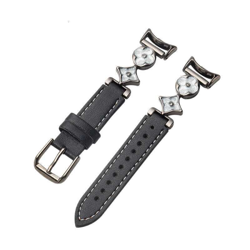 Four Leaf Clover Leather Watch Band Amber Stylish Womens Strap Compatible with Apple Watch Series 9/10 SE Ultra