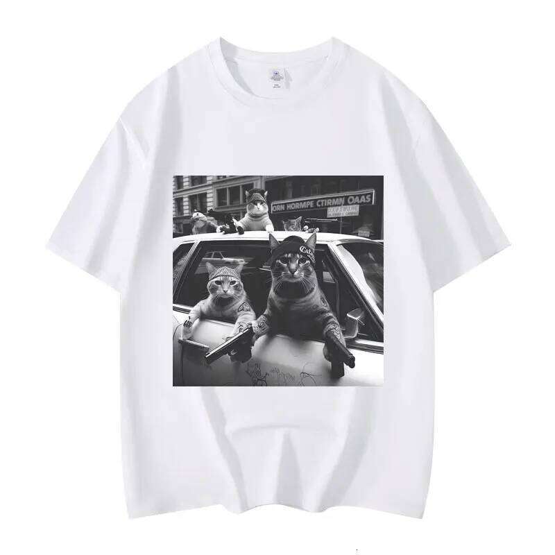 Funny Cat Gang Meme Graphic T Shirts Men's Women's Fashion Vintage Short Sleeve T-shirt High Quality Cotton Oversized T-shirts X260209