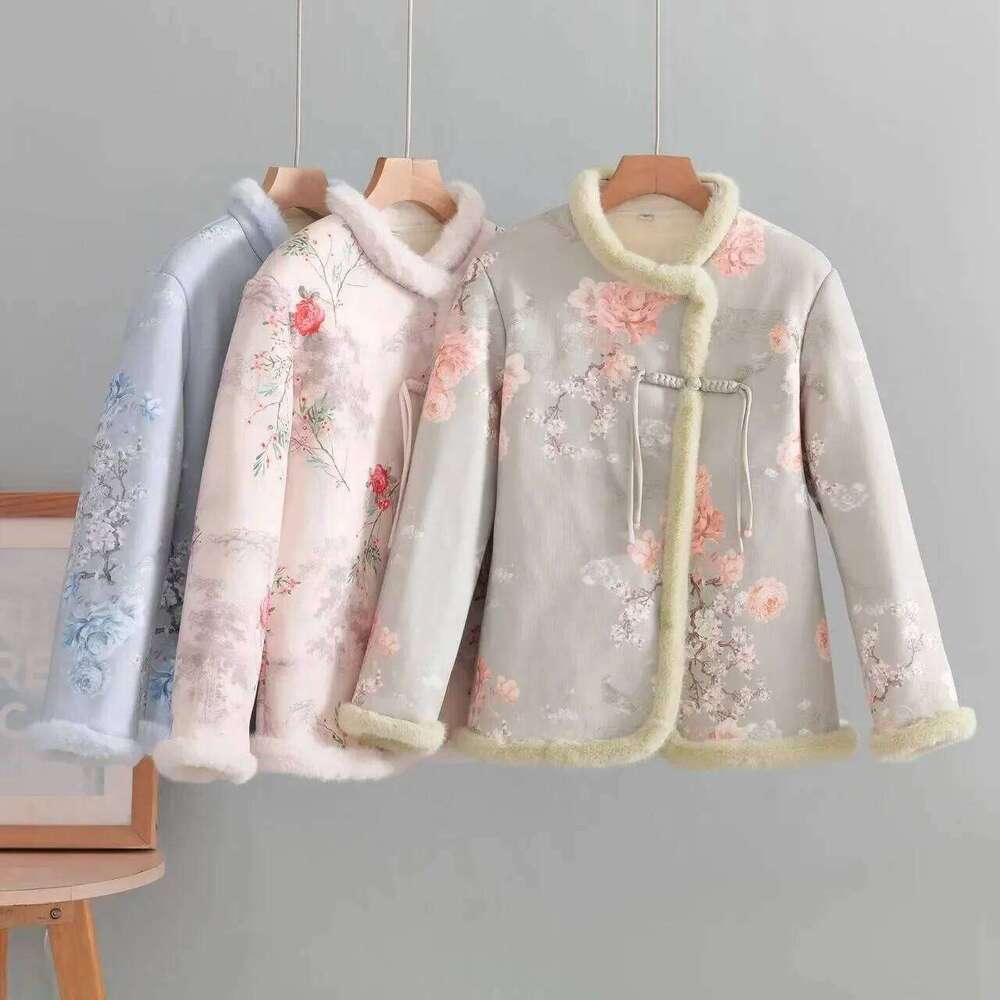 Mardi Hefxessdr Thickened Winter Cotton Jacket Chinese Style National Fashion Button Design Plush Lined Deer Skin Outerwear Top
