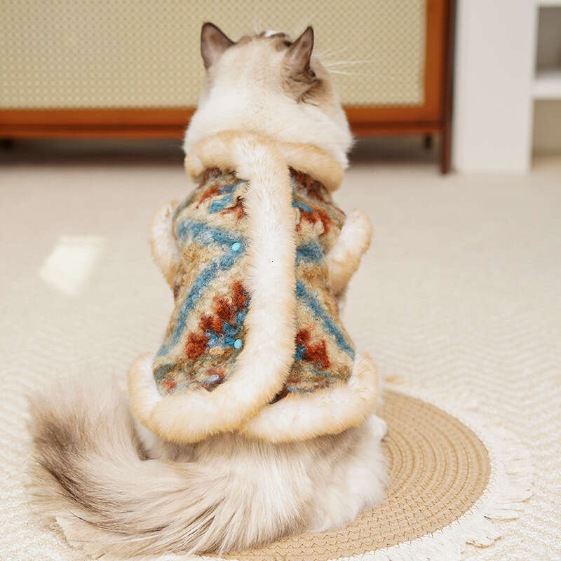 Autumn Winter New Pet Clothes Fair Isle Double Layer Fleece Cardigan Vest Outdoor Supplies Bichon Teddy Dog Coat cat clothes