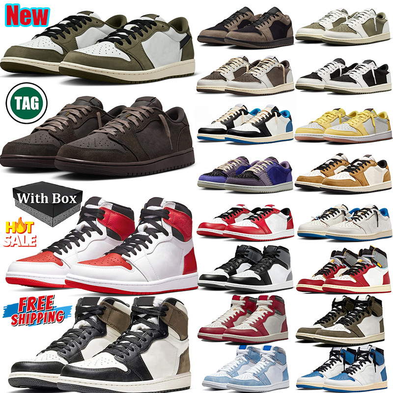 Free Shipping With box low high designer trainers basketball shoes travis men women Black Phantom Medium Olive sports travi 1s sneakers travisscot shoe 1
