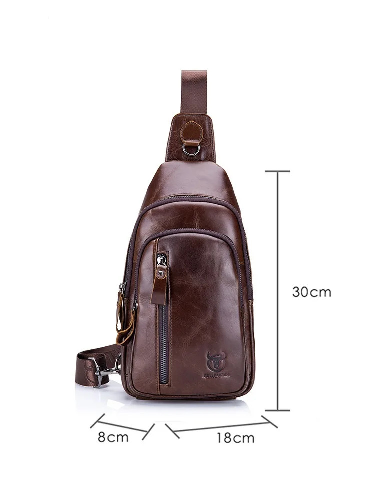 Mens genuine leather crossbody chest bag first layer cowhide fashionable multifunctional sports shoulder travel 260208