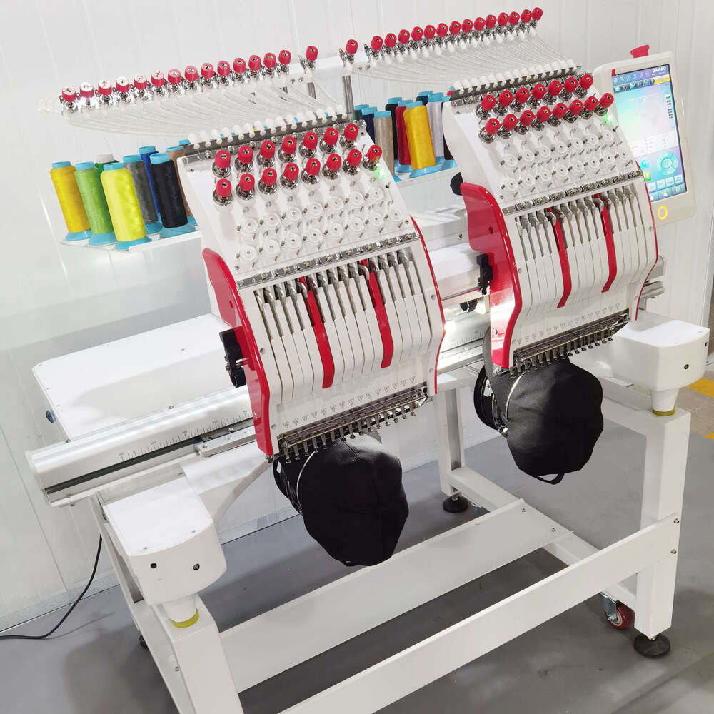 High Speed 2 Head Embroidery Machine for Fast Fashion Production 12 Needles Rapid Stitching for Trendy Apparel and Streetwear Brands