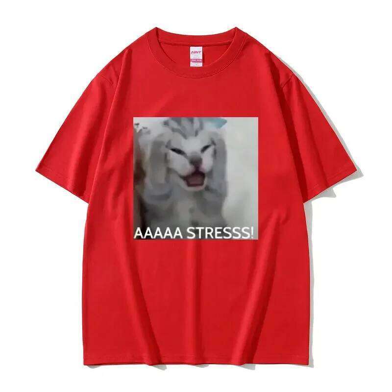 Cute Funny Stressed Cat Meme Tshirt Summer Men Casual Loose Oversized T-shirts Women's Short Sleeve T Shirts X260209