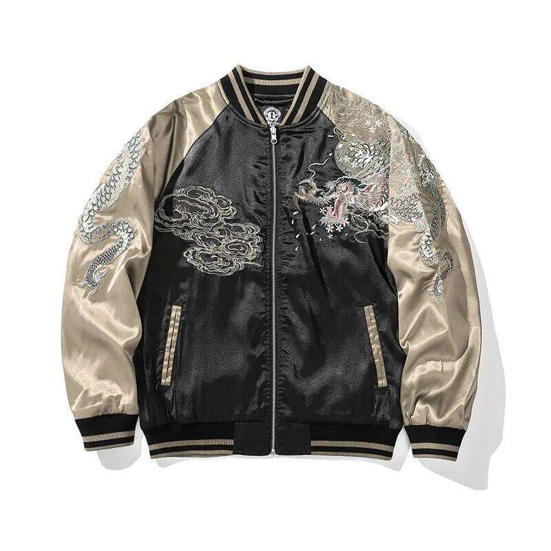 Mardi Hefxessdr Vintage Streetwear Japanese Sukajan Souvenir Spring Chinese Dragon Embroidered Loose Coat Varsity Jacket