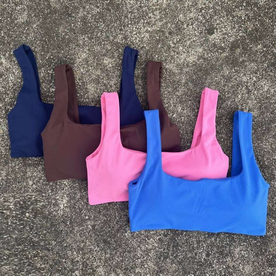 Solid Color Hollow shoulder straps Square collar Gym Yoga Underwear Women Fitness sport Bra Top Comprehensive Training pad 26Y0208