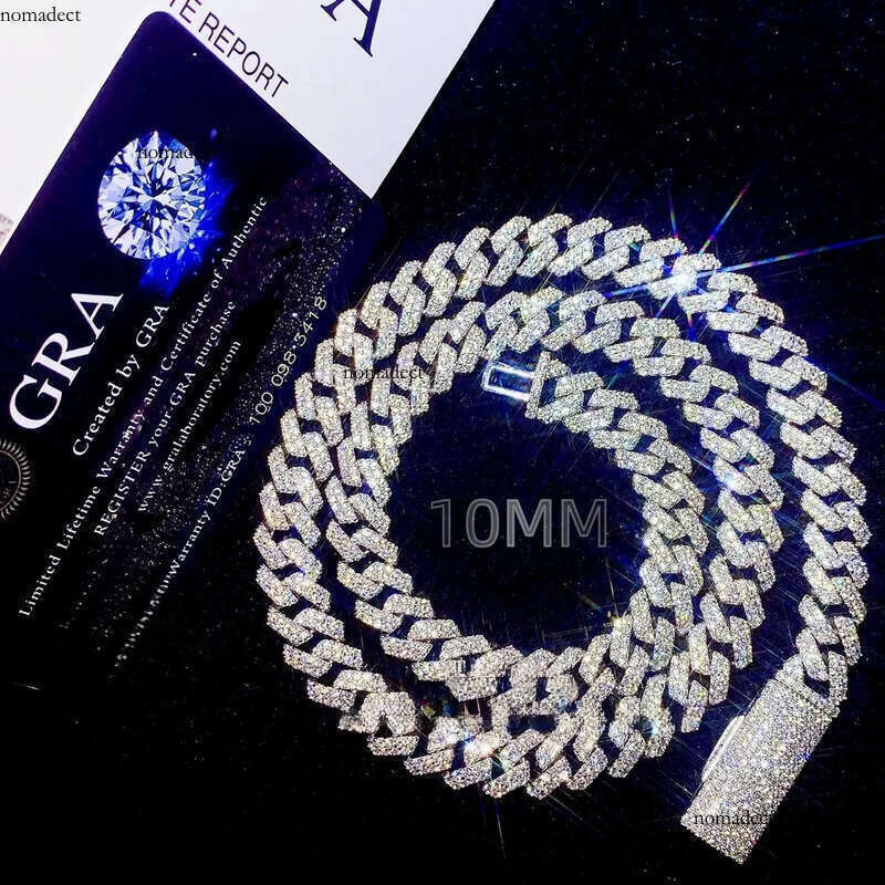 PROMOTION Fine 10mm Chain Bust Down Cuban Link VVS Moissanite Hip Hop Iced Out Gold Plated Necklace a0
