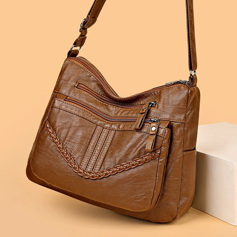 Vintage PU Crossbody Bag Retro Multi Layer Shoulder Womens Fashion Handbag Purse Female Work Travel Messenger 260208