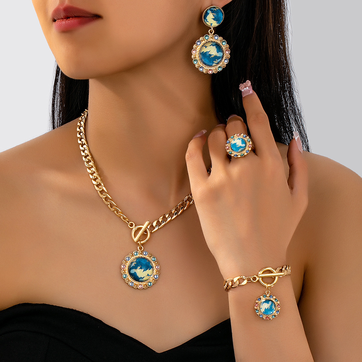 Exquisite French Fashion Style High-End Original Inlaid Colorful Acrylic Jewelry Set Suitable For Party Outfit Matching