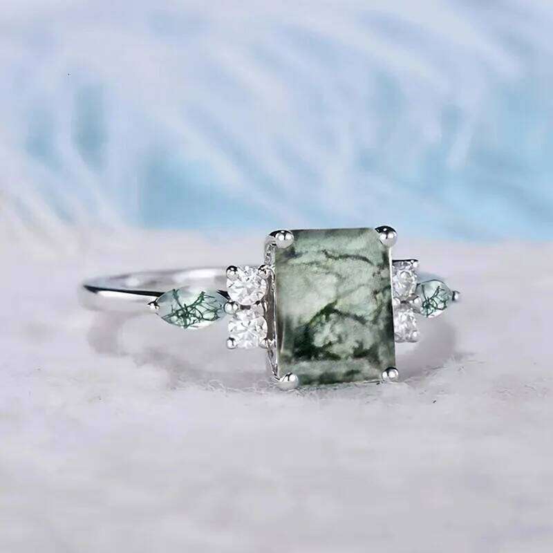 Ring Chinese Light Luxury Geometric Square Design with Jade Marble Inlay for Cheongsam Elegant Styling Wedding Cultural Jewellery High Quality Texture