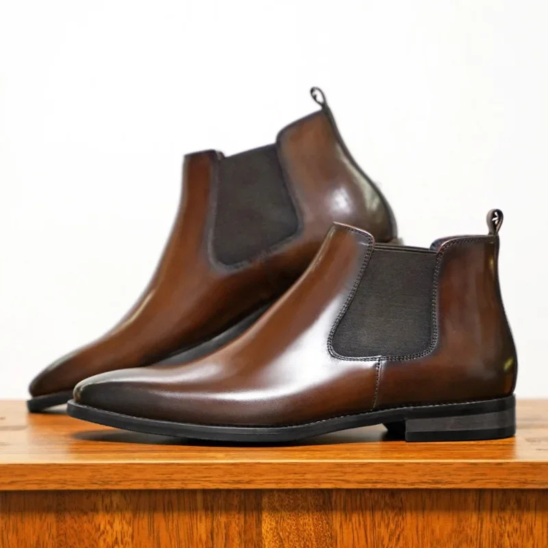 Chelsea Boots Men Shoes PU Brown Fashion Versatile Business Casual British Style Street Party Wear Classic Ankle 3848 260208