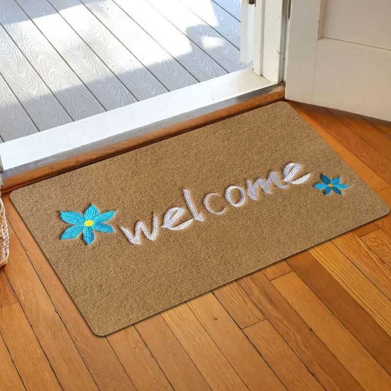 Faux Coconut Palm Doormat Embroidered Entrance Mat Mud Scraper Faux Palm Non-Slip Foot Mat Outdoor Mat S260207
