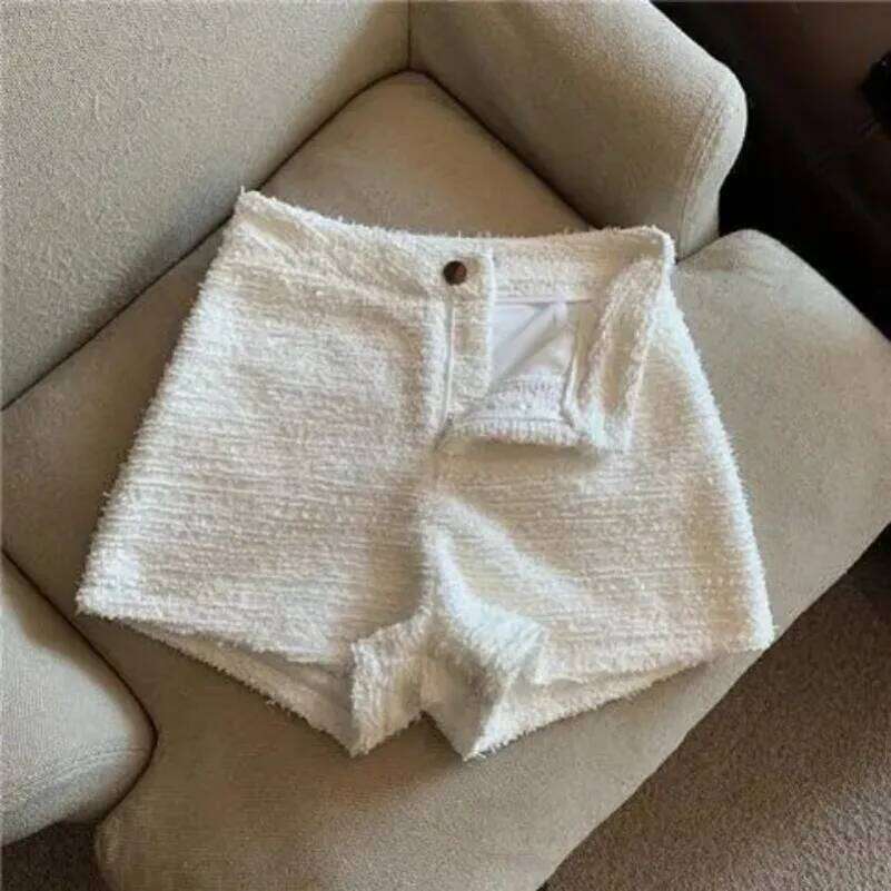 Tweed Style Women's Woolen Shorts Autumn/Winter New Fashion Outerwear High-Waisted Casual Bell Bottoms Petite Size H260209