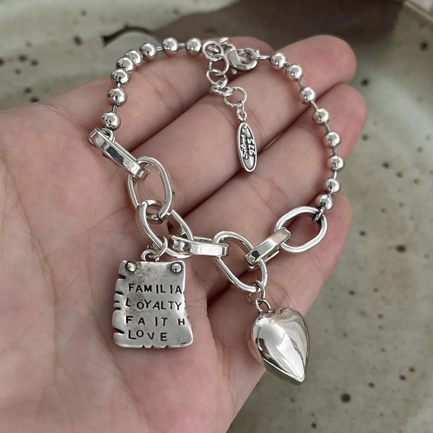 925 Sterling Silver Bracelets for Women Men String Accessories Trend Vintage Heart Vintage Pendant Party Jewelry Gift 260128