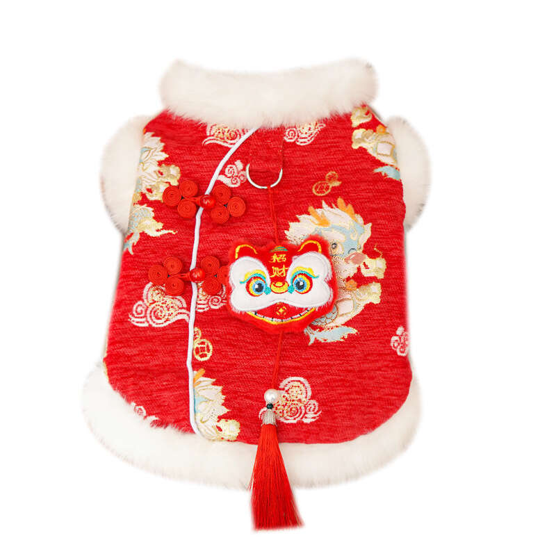 New Year Chinese Style Lion Dance Green Dragon Tassel Thickened Pet Dog Cat Clothes Accessories Winter Wear Bichon Golden Gradient