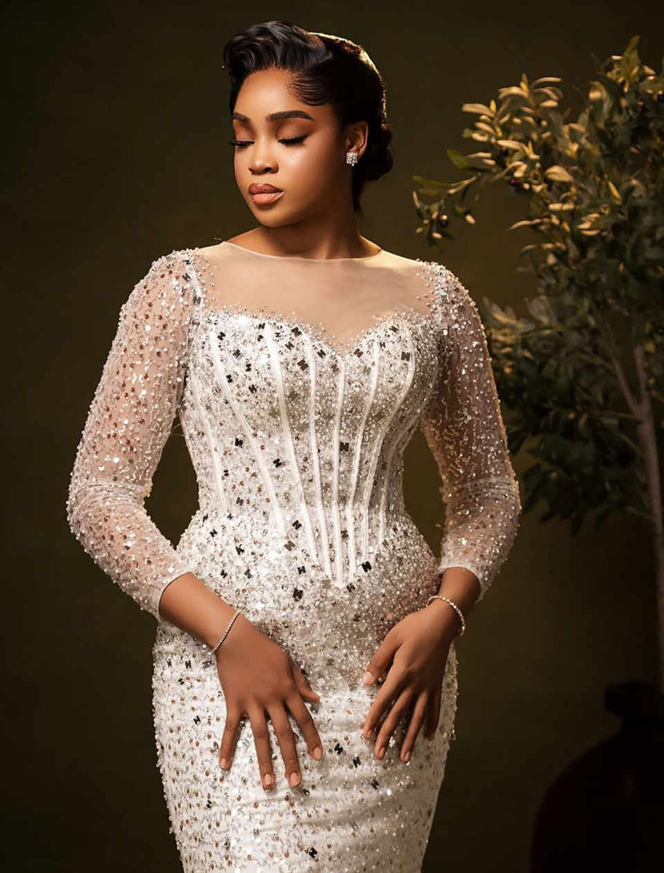 Elegant Sequins Mermaid Wedding Dresses Jewel Long Sleeve Bridal Gowns Beaded Sweep Train Vestidos De Novia Customized