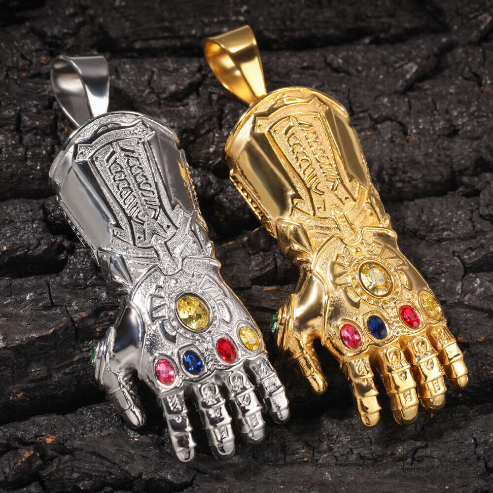 European and American Gold-Plated Diamond-Studded Thanos Infinity Gauntlet Pendant Street Fashion Hip-Hop Stainless Steel Twist Chain Accessories Whol