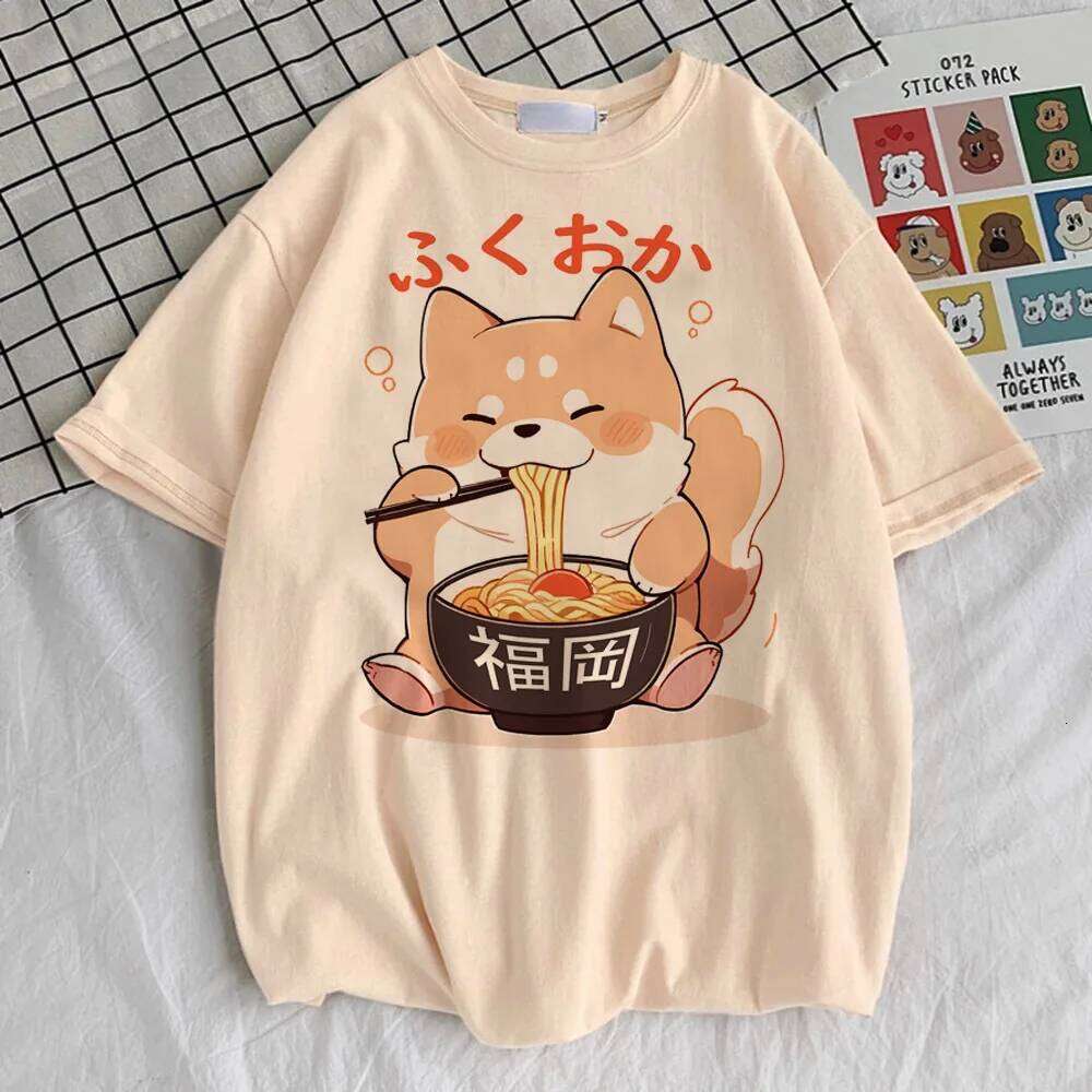 100% cotton T-shirt Shiba Inu T-shirt, women's psychedelic hip-hop Hanbok top, pink retro streetwear, trendy short sleeved shirt X260209