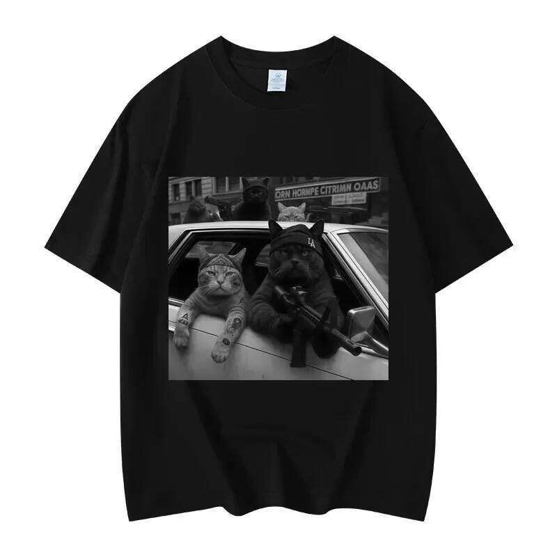 Funny Cat Gang Meme Graphic T Shirts Men's Women's Fashion Vintage Short Sleeve T-shirt High Quality Cotton Oversized T-shirts X260209