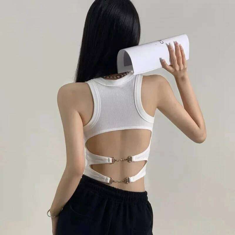 Sports Tank Sexy with Bra Pad Casual Crop less Knitt Running Camisole for Women Y2K Streetwear Tops 26Y0209