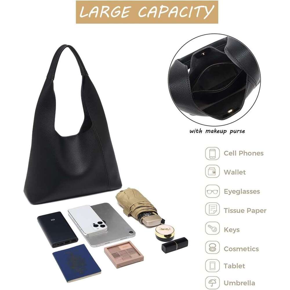 Slouchy Hobo Tote Bags For Women Retro PU Leather Shoulder Handbag Purse Large Capacity Pcs