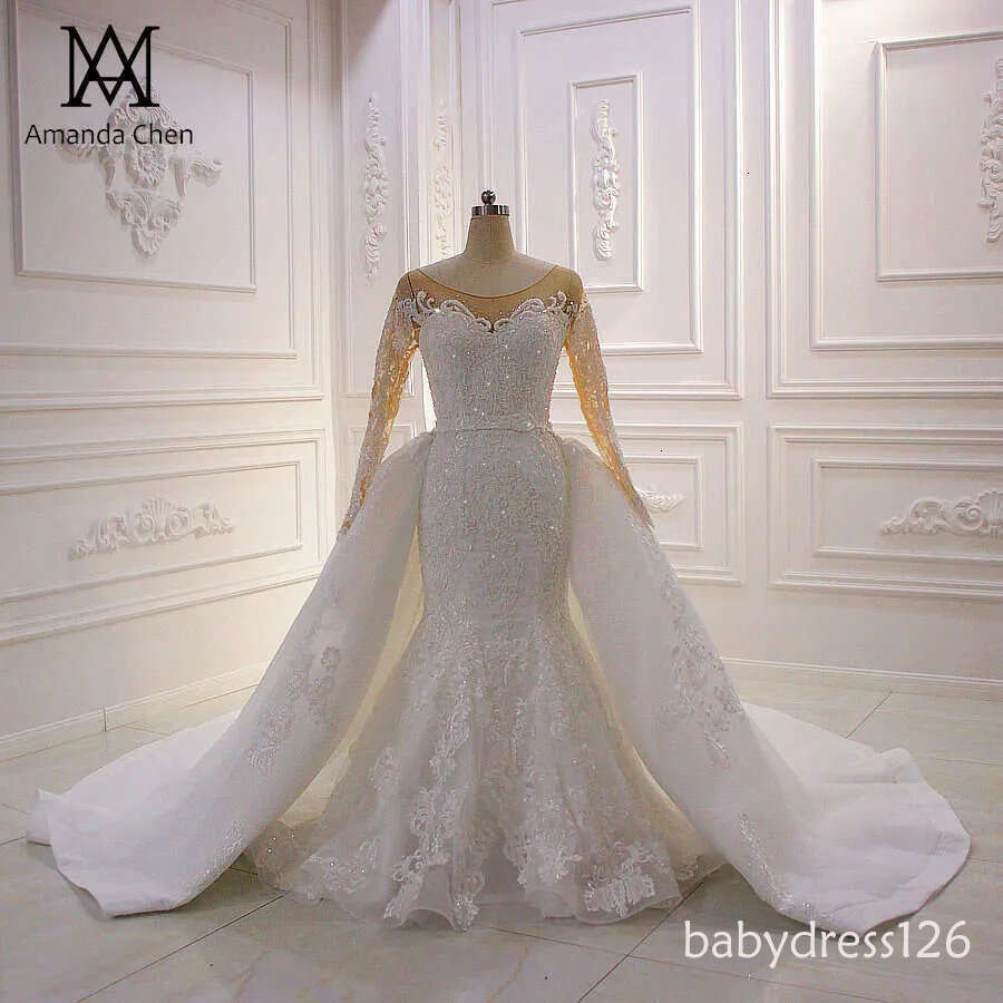 robe mariage femme Long Sleeve Lace Appliques Removable Skirt Wedding Dress