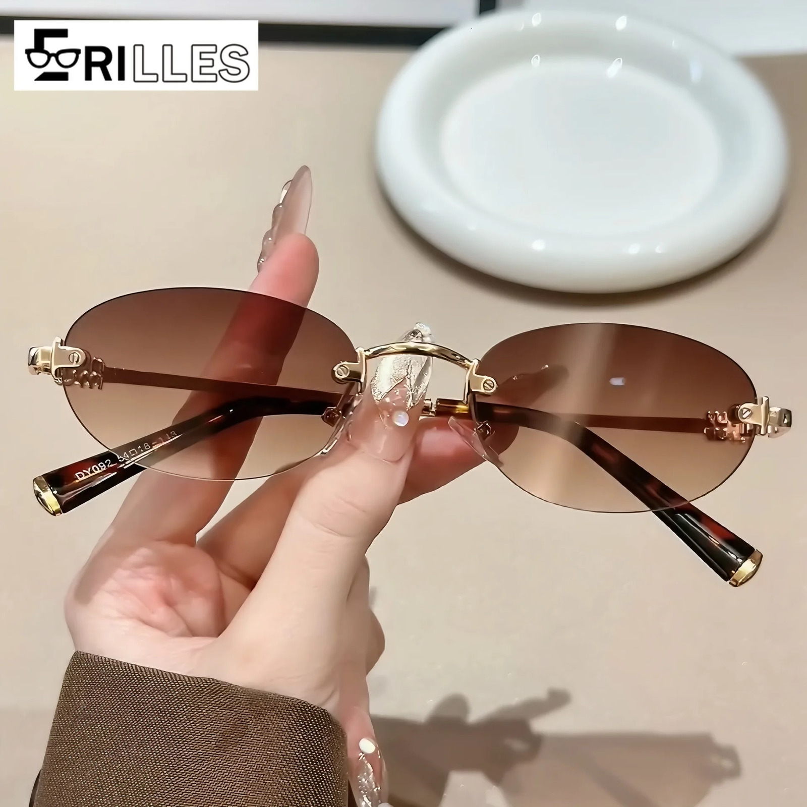 Frameless Ellipse Sunglasses UV400 Protection Lightweight n Fashionable for Daily Wear Outdoor 260128