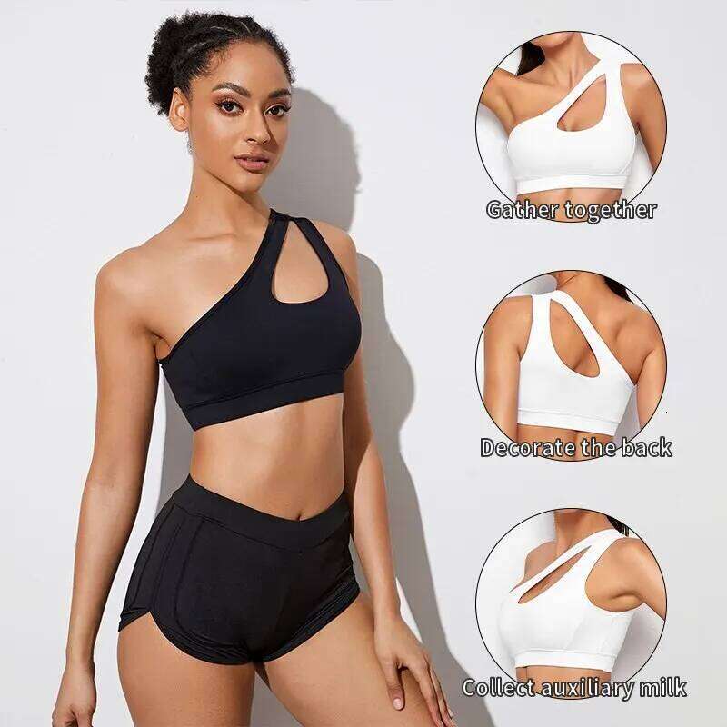 Women Sports Push Up Fitness Bras One Shoulder Shockproof Black White Yoga Running Bra Sexy Vest 26Y0208