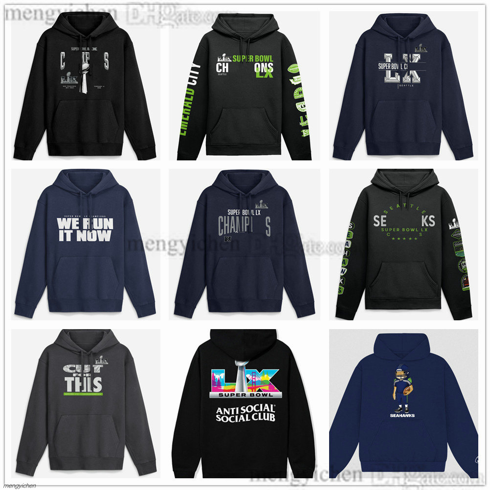 Men's Seattle 2026 Super Bowl LX Champion Locker Room Trophy Hoodie T-Shirt Sweatshirt Football Hoodies
