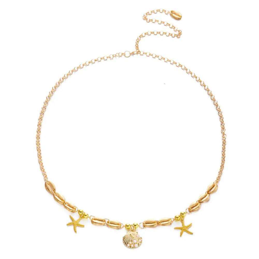 Fashion Bohemian Imitation Pearl Sea Star Shell Waist Link Hollow Out Beach Bikini Body Chain Vacation X260209