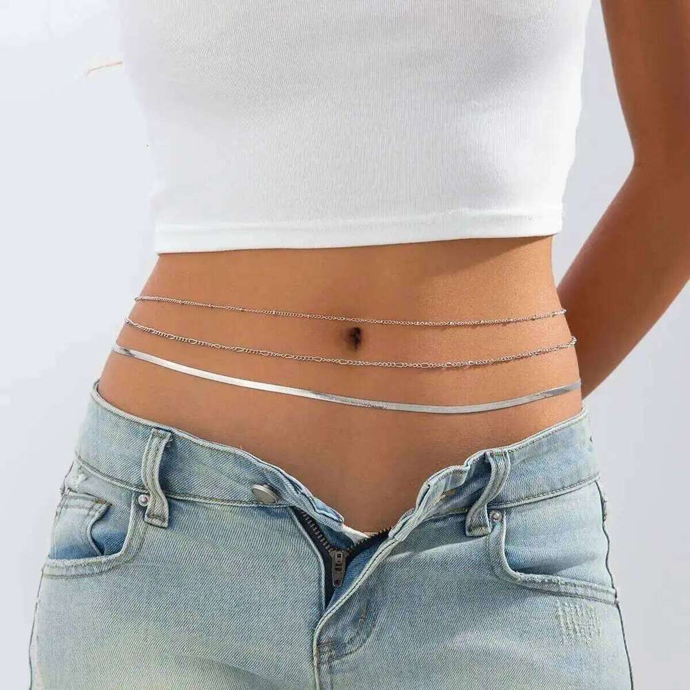 KunJoe 3 Pcs/Set Hip Hop Multi Layer Flat Snake Belly Waist Chain for Women Sexy Summer Beach Bikini Body Jewelry Y2K X260209