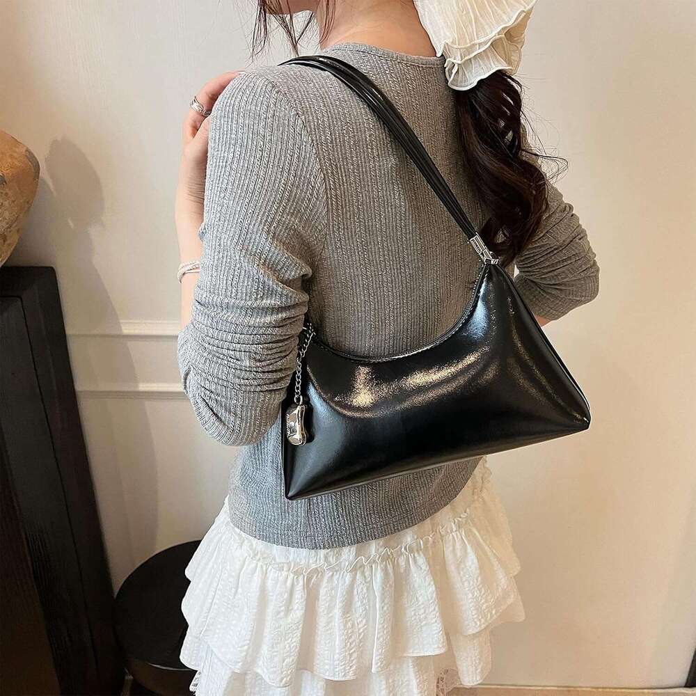 Shoulder For Women Faux Leather Hobo Satchel Handbags With Chain Charm Removable Strap Trendy Crossbody Purse Bag