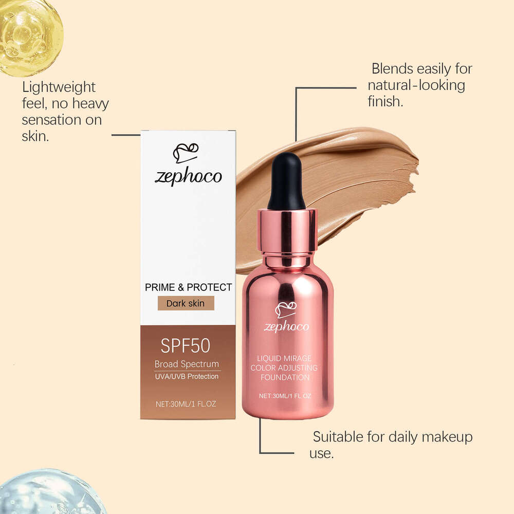 zephoco Dark Skin Tone Protective Color-Changing Lightweight Moisturizing Natural Fit Clear Concealer Foundation