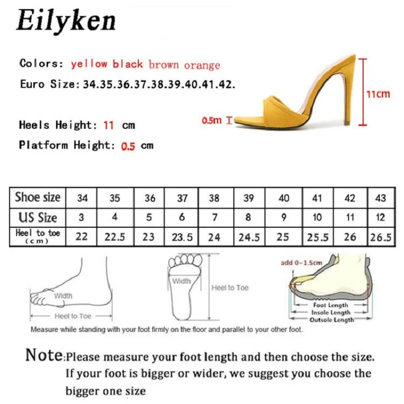 Eilyken Fashion Women Slippers Pointed Toe High Heels Sandals Sexy Stripper Party Slides Mule Ladies Shoes Size 3542 260208