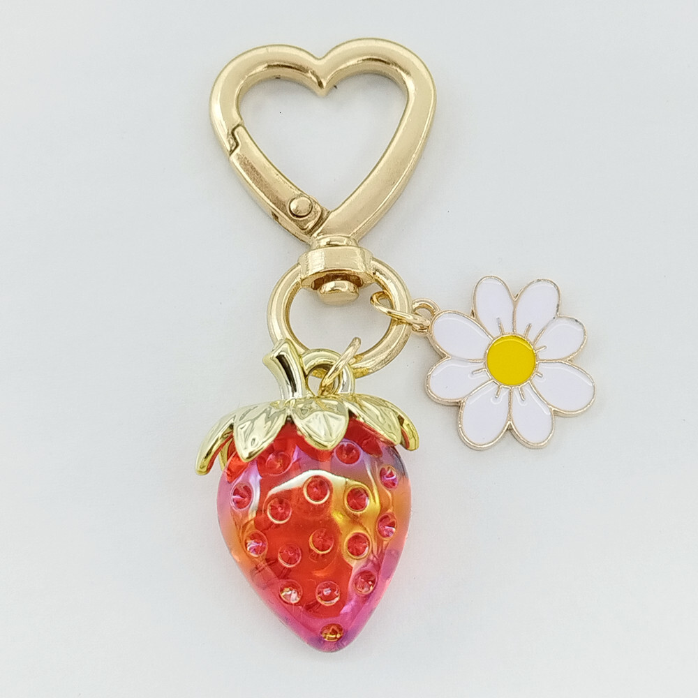 Y2K Purse Accessory Hot Sale Sweet Resin Imitation Strawberry Bee Pendant Heart-Shaped Keychain Flower Bag Accessories Pendant