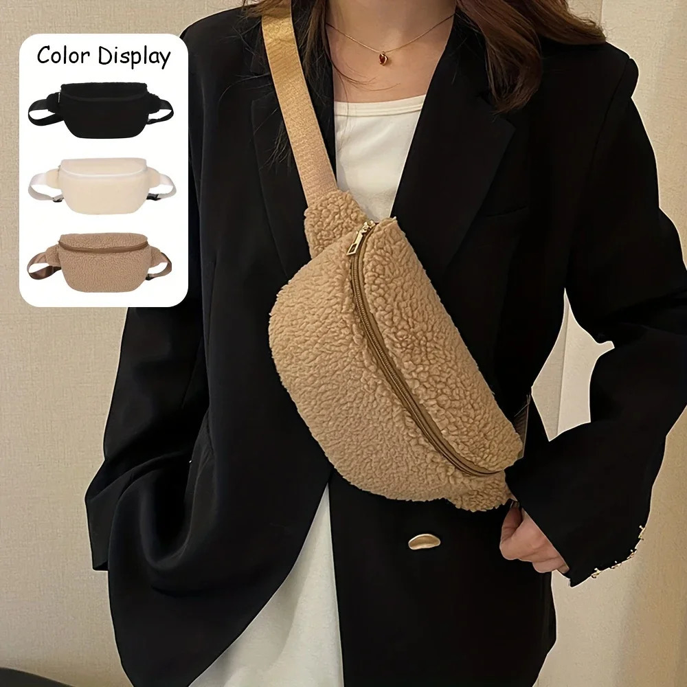 Womens Chest Bag with Lamb Wool Large Capacity Autumn and Winter Niche n Crossbody Casual Waist 260208
