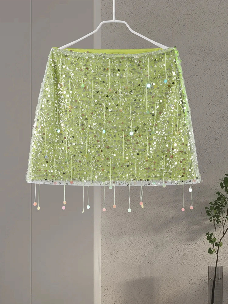 Sexy Beach Tassel Skirts Outfits Women Sequin Backless Sleeveless Shiny Ibiza Sets Female Spring Summer Chic Festival Suit 260208
