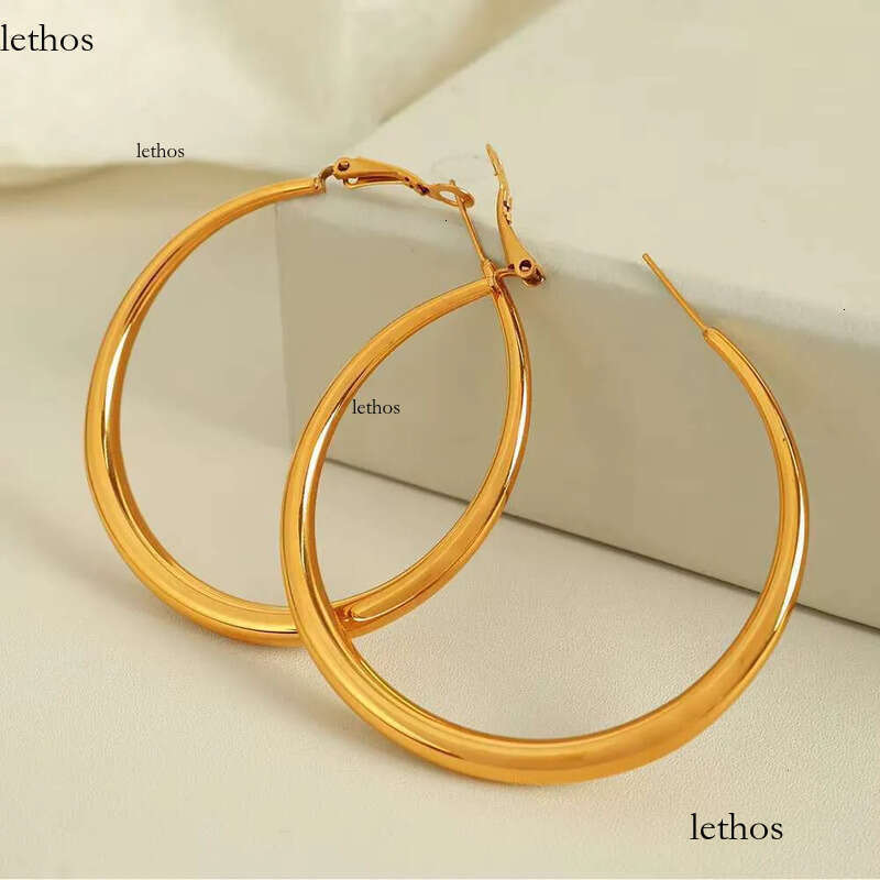 DHcollection Oudiya Jewelry EH02 Thick Large Gold Plated Earrings, New Plain Round Earrings 92