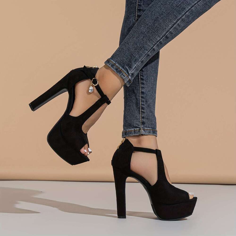 Women S Peep Toe Block Heel Sandals Sexy Cutout Buckle Strap Pumps Fashion Platform Heels MOJIDASHU
