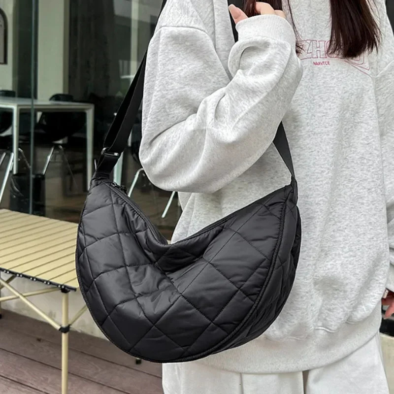 Waist Half Moon Belt Bag Solid Color Crossbody Large Capacity Shoulder Bags Portable Nylon Plaid Travel for Commuting 260208