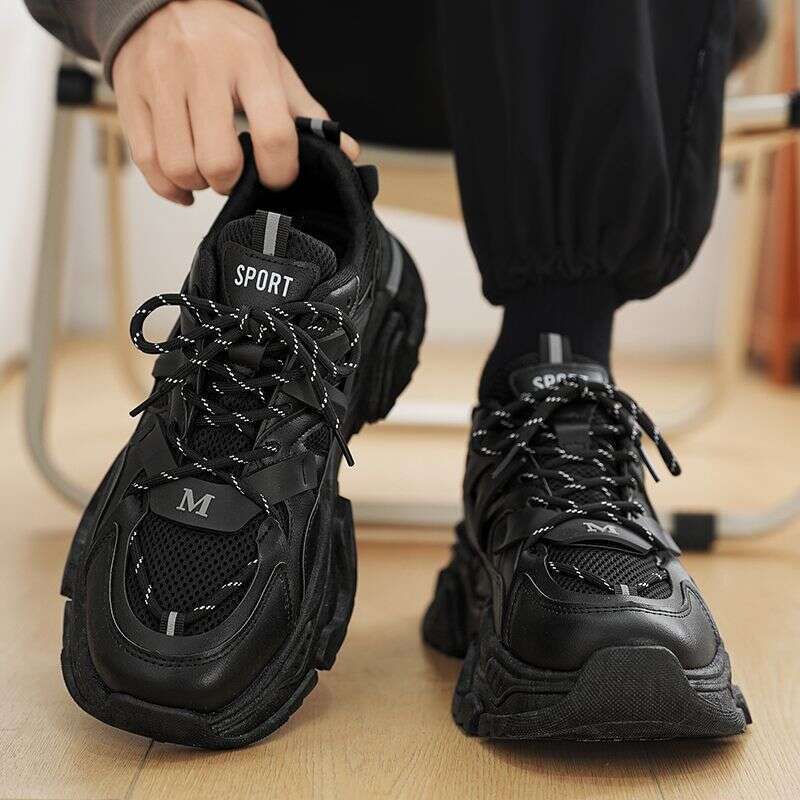 Internet Celebrity Hot-Selling Men's Winter Youth Mesh Sports Running Boys Trendy Brand Black Warrior Dad Shoes Height Increasing