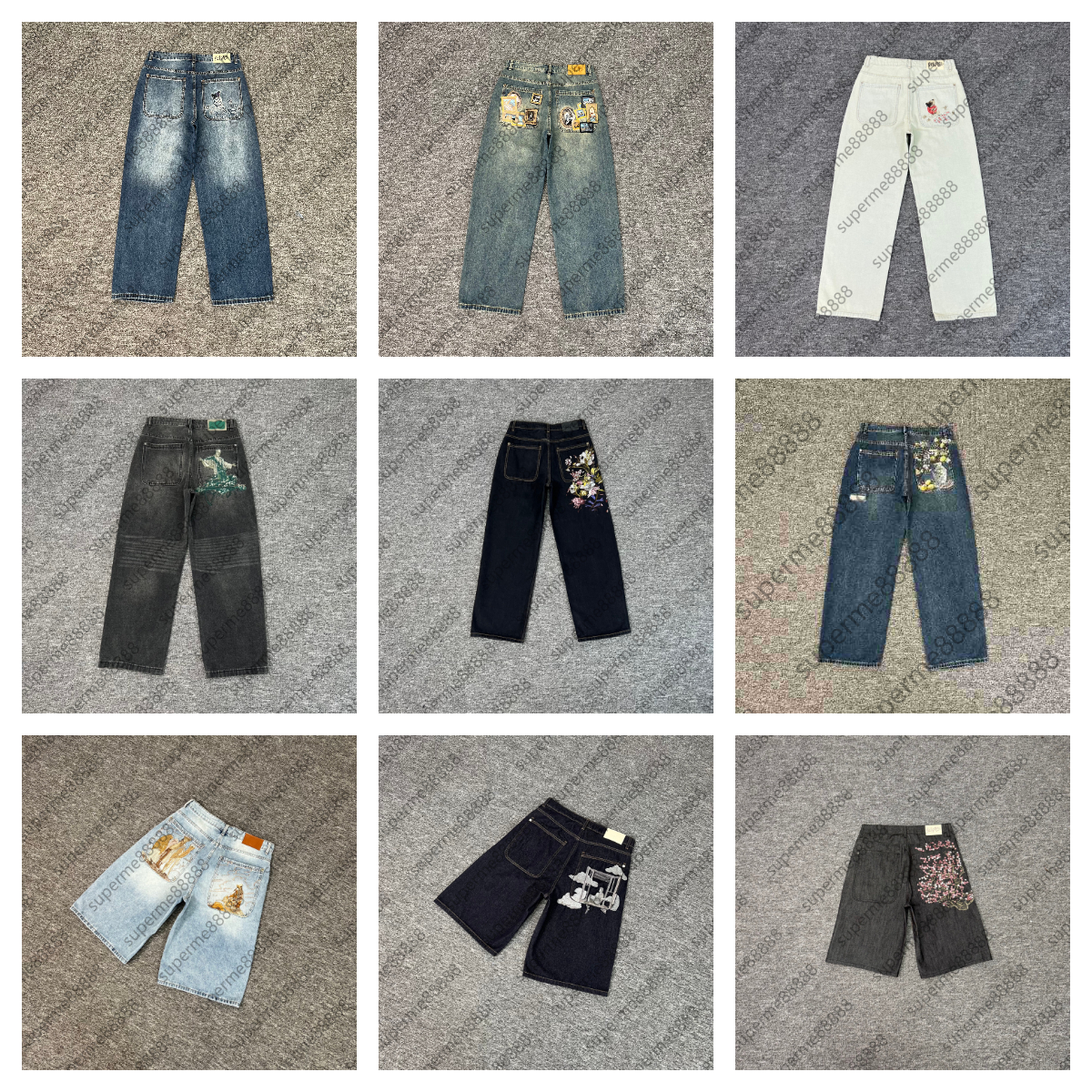 mens jeans Derschutze Blossom Embroidered Luxury Vintage Streetwear Hip Hop Gothic Loose Casual Denim Trousers Couples Baggy Pants Y2k Clothes jeans designer