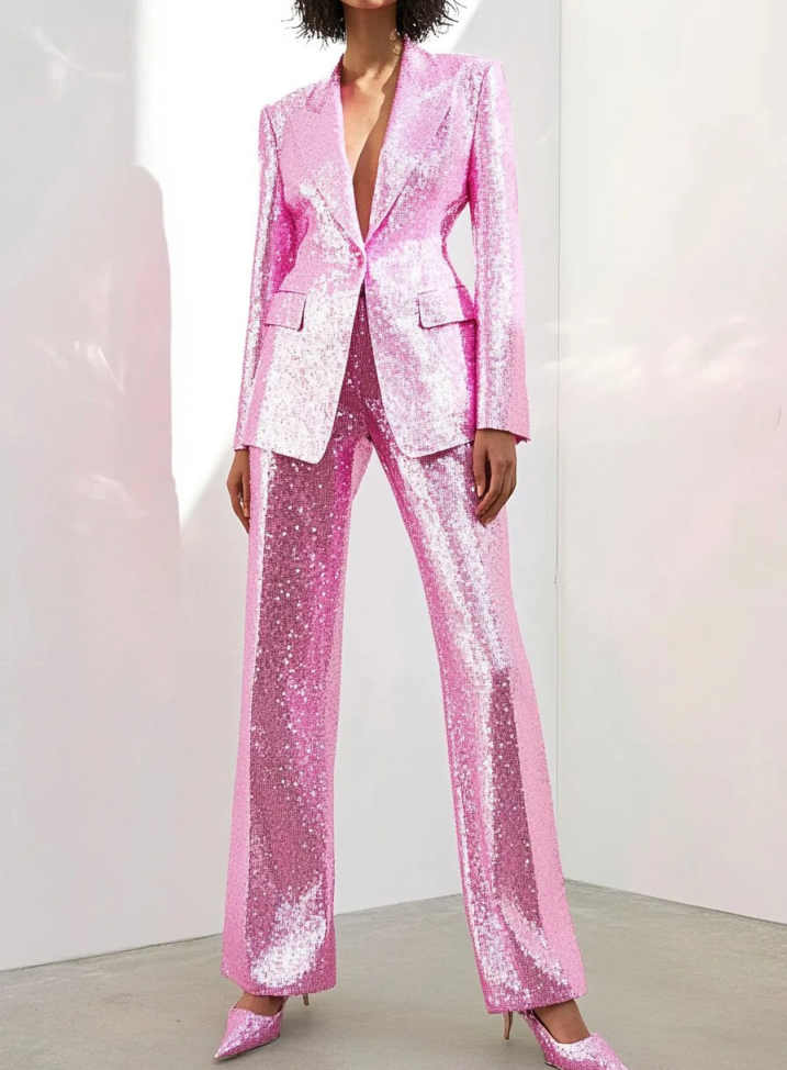 Sequined Women Pants Suits Slim Fit Ladies Sparkly Prom Birthday Party Formal Wear Outfit Hand Made 2 Pieces Customized