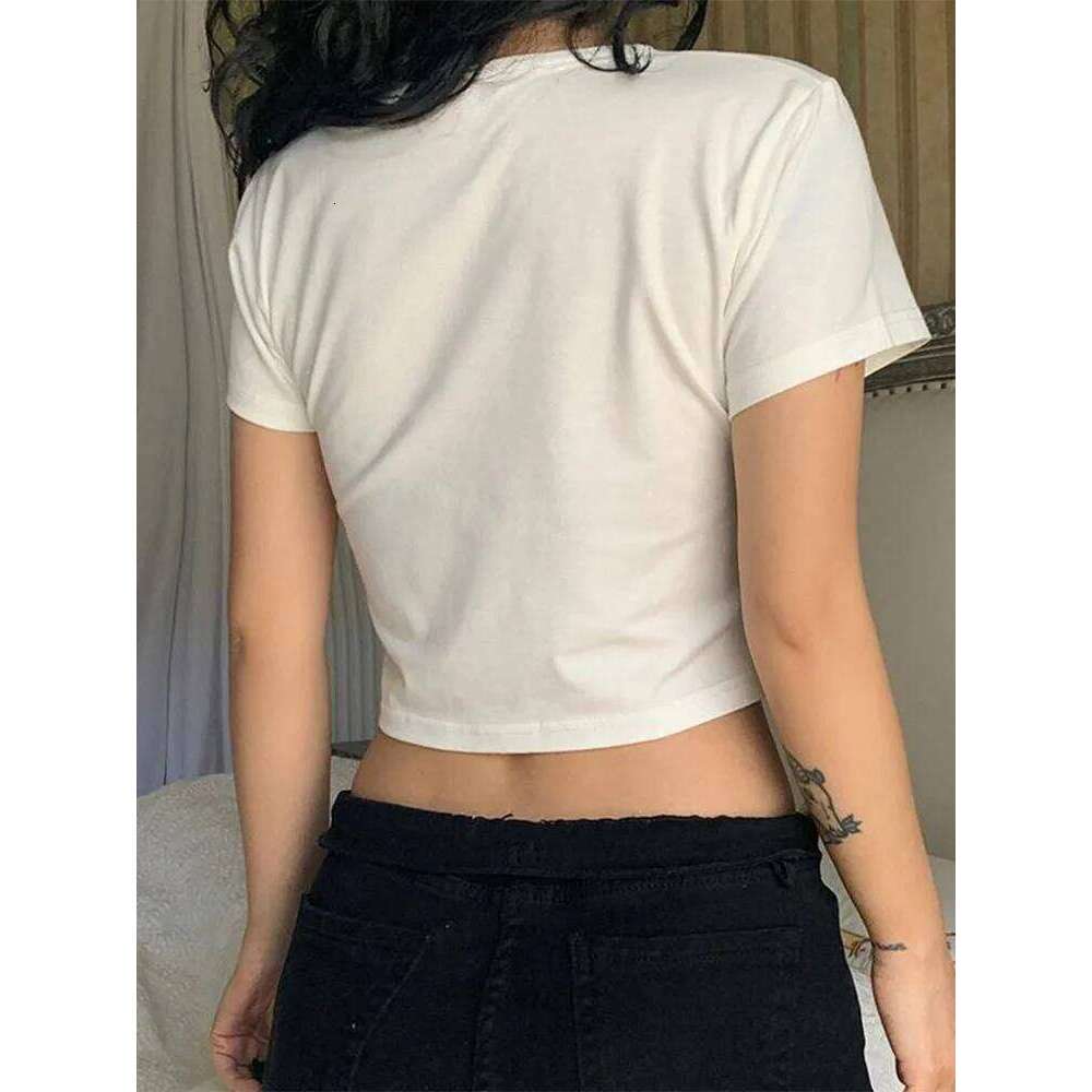 Vintage Fairy Grunge Butterfly Print Short Sleeve O-Neck Crop Top Punk Harajuku E-Girl Tee Y2k 90S Women's Fashion T-Shirt