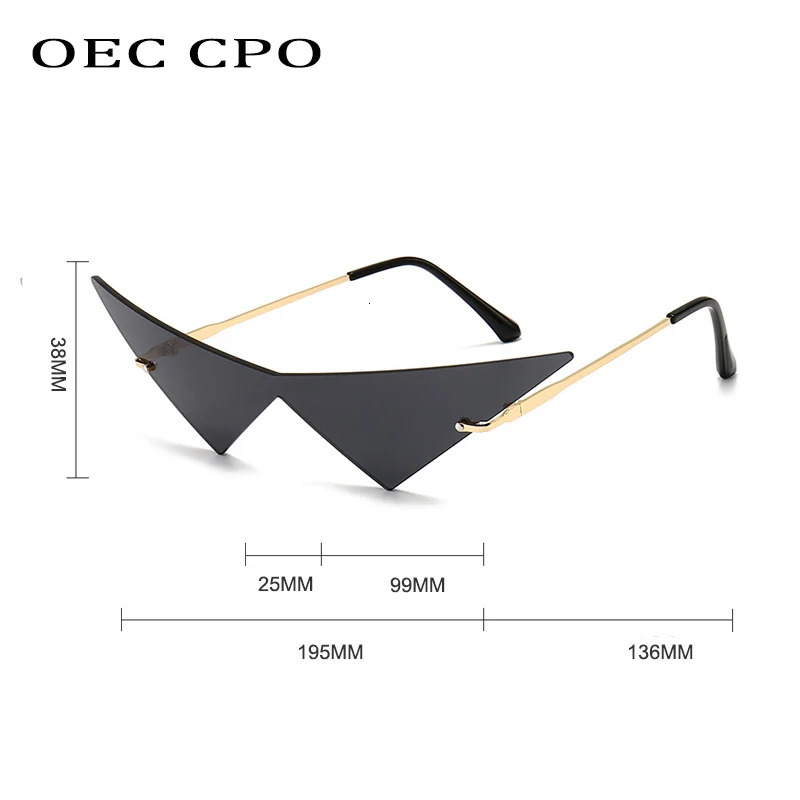 OEC CPO Oversized Cat eye Rimless Sunglasse Fashion Lens Sun Glasses Female Trend Triangle Eyewear Men UV400 260207