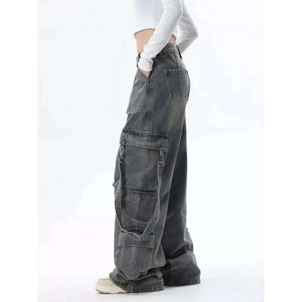 Cargo Jeans for Women Baggy Street Chic All-match Daily Vintage High Waist Trousers Autumn Popular Multi-pockets Classic